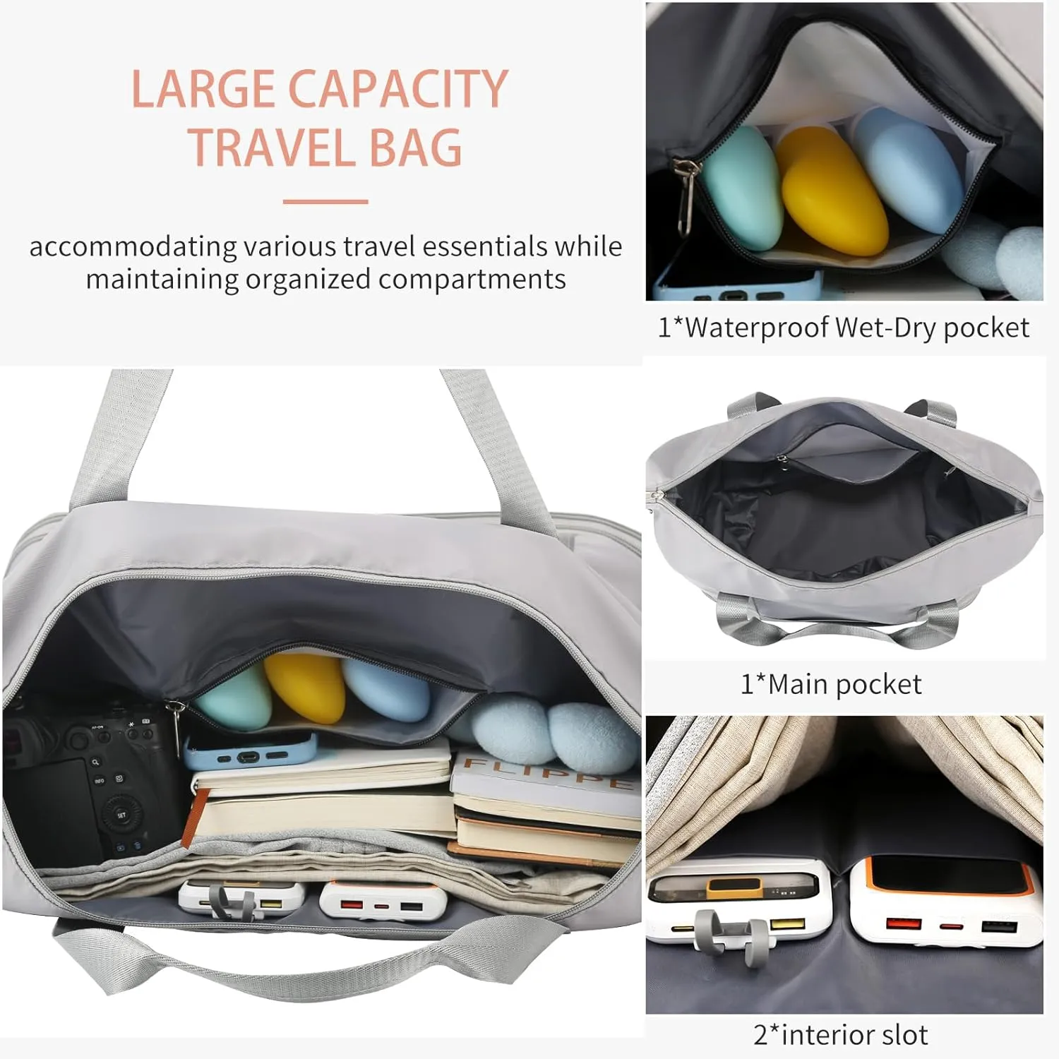 VOOWO Rolling Duffle Bag, Expandable Foldable Carry On Luggage with Wheels, Large Weekend Bag (Grey)