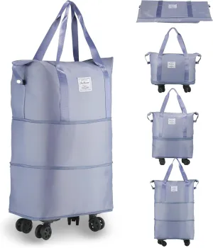 VOOWO Rolling Duffle Bag with Wheels, Expandable Foldable Duffle Bag for Travel, Rolling Under Seat Luggage Carry on Duffel Bags, Wheeled Travel Duffel Large Overnight Weekend Bags (Blue)