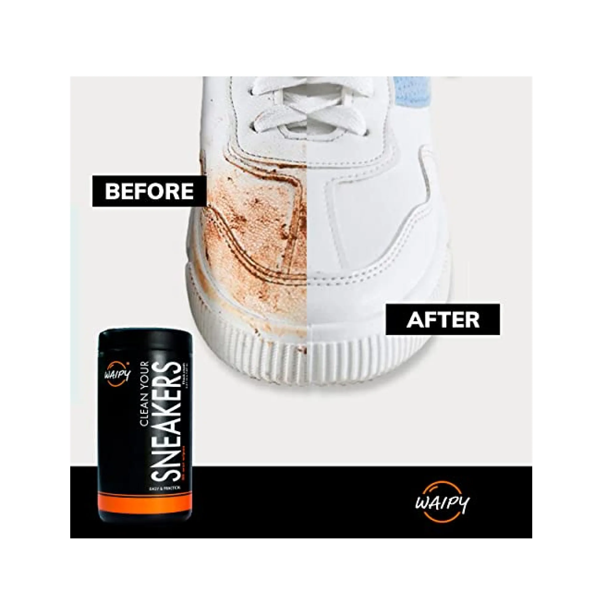Waipy Sneaker Cleaner - Pack 2 Bottles 60 Wipes Fast&Easy Optimal Cleaning All in One