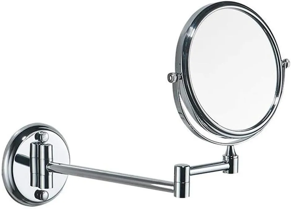 Wall-Mounted 3X Magnification Makeup Mirror, 6 Inch, Two-Sided with 360° Swivel & Extendable Arm, Silver Finish