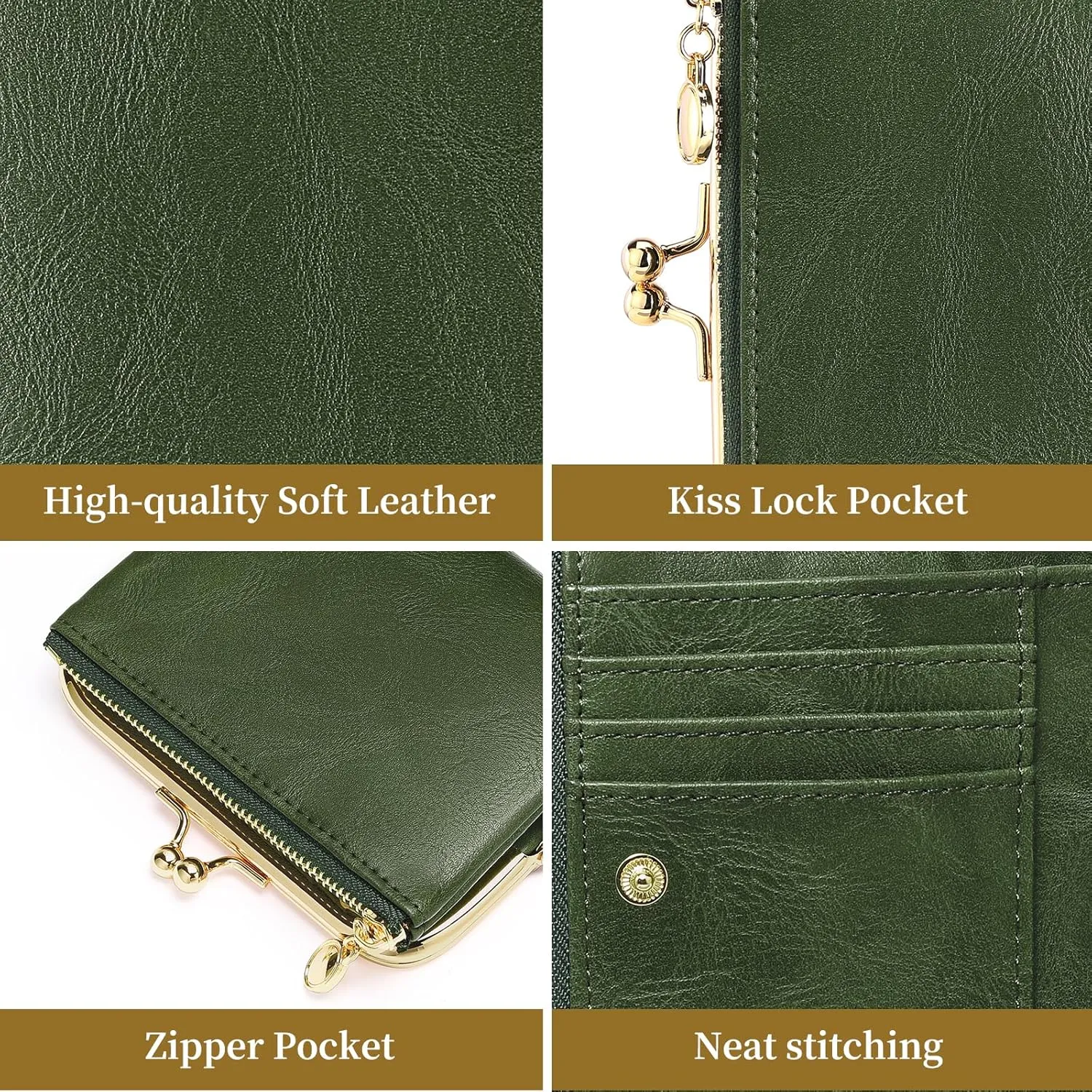 Wallet Women Small RFID Blocking Bifold Leather Wallets for Women Vintage Coin Purse With Zipper and Kiss Lock