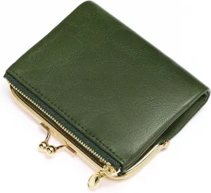 Wallet Women Small RFID Blocking Bifold Leather Wallets for Women Vintage Coin Purse With Zipper and Kiss Lock