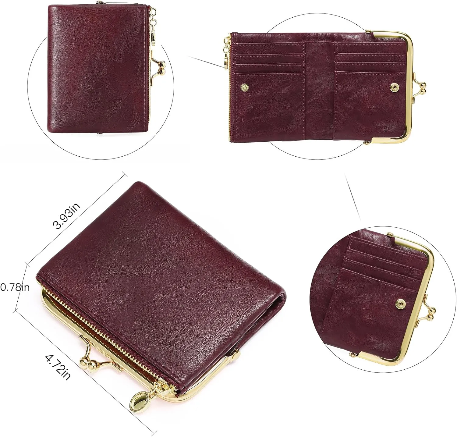 Wallet Women Small RFID Blocking Bifold Leather Wallets for Women Vintage Coin Purse With Zipper and Kiss Lock