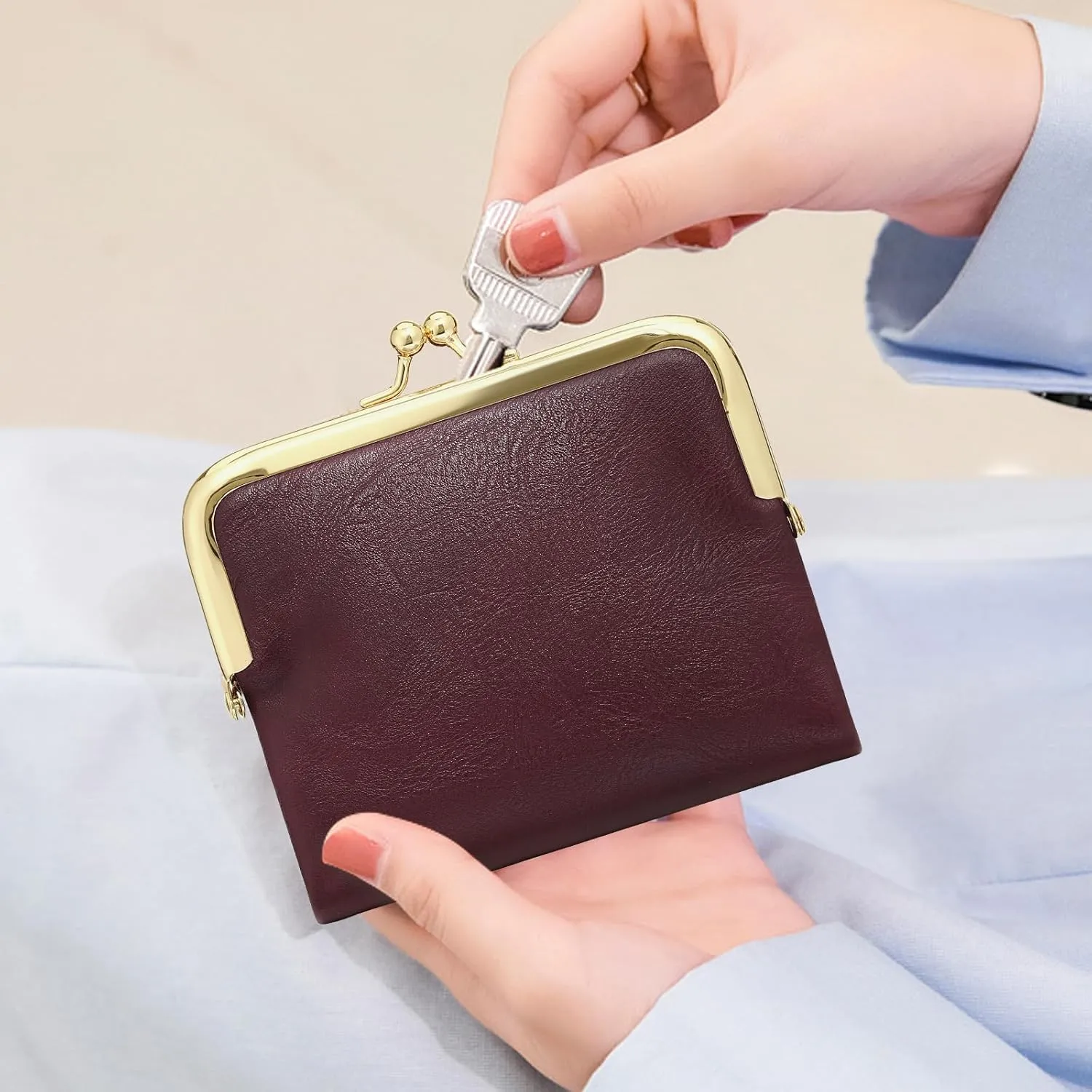 Wallet Women Small RFID Blocking Bifold Leather Wallets for Women Vintage Coin Purse With Zipper and Kiss Lock