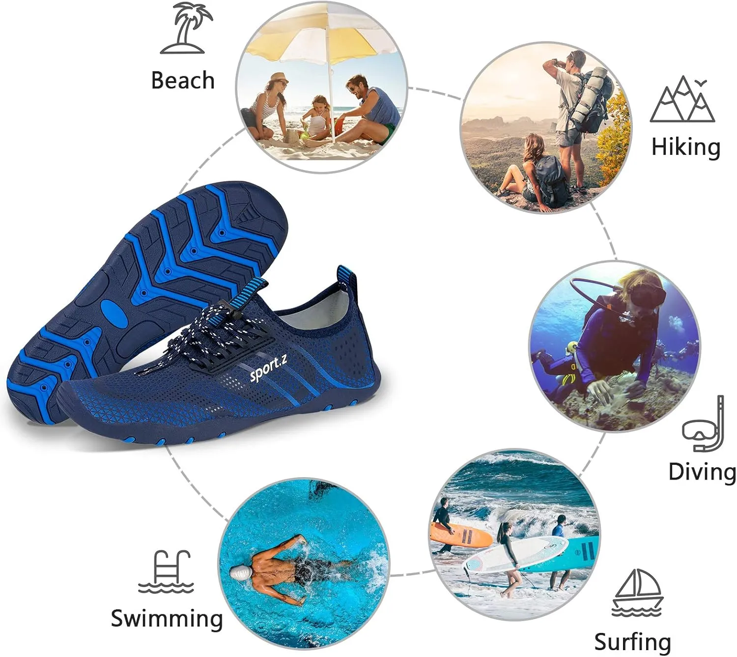 WateLves Water Shoes Mens Womens Barefoot Beach Swim Shoes Quick-Dry Aqua Socks for Surf Pool Yoga Water Aerobics