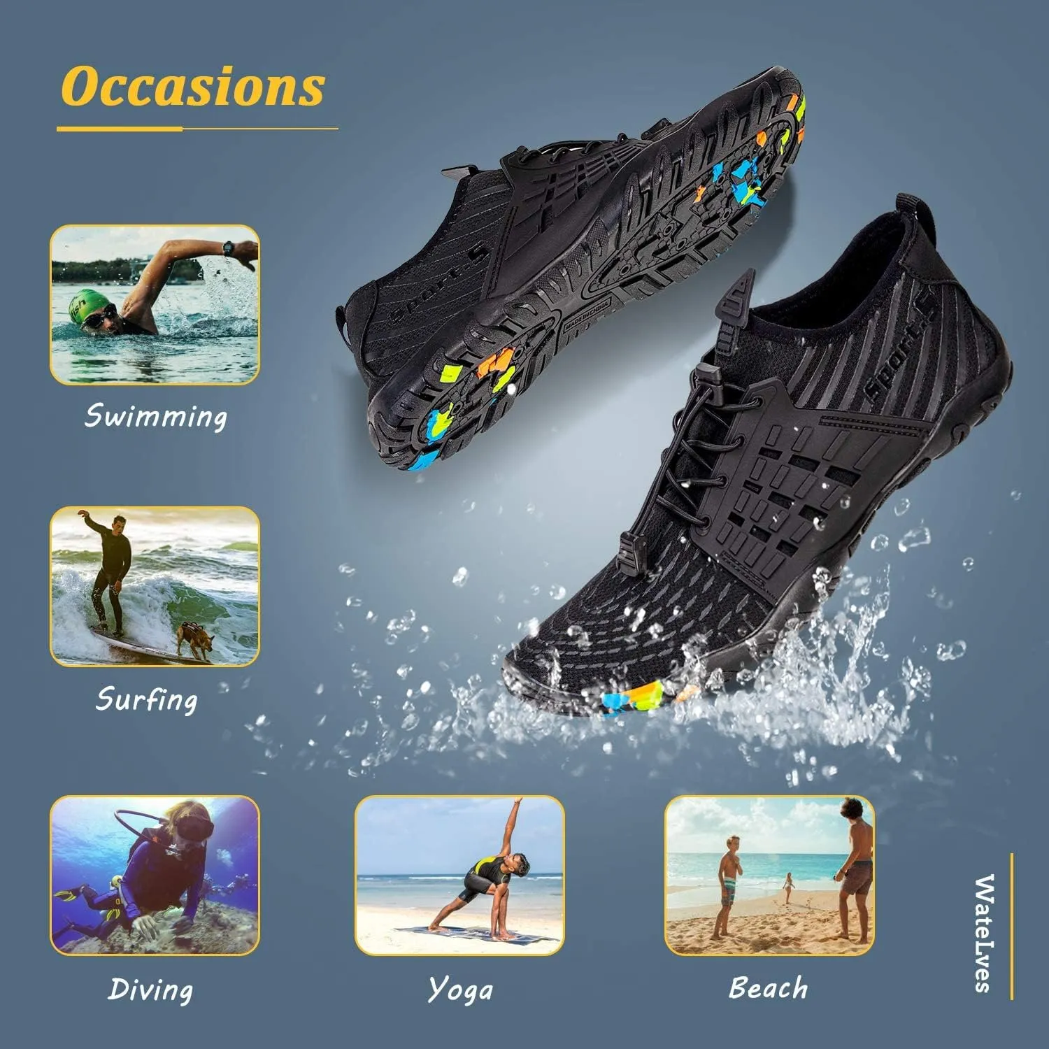 WateLves Water Shoes Mens Womens Beach Swim Shoes Quick-Dry Aqua Socks Pool Shoes for Surf Yoga Water Aerobics