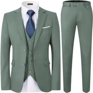 WEEN CHARM Men's 3-Piece Slim Fit Suit Set-2-Button Blazer,Vest & Pants-Formal Wedding,Prom,Party & Business Tuxedo