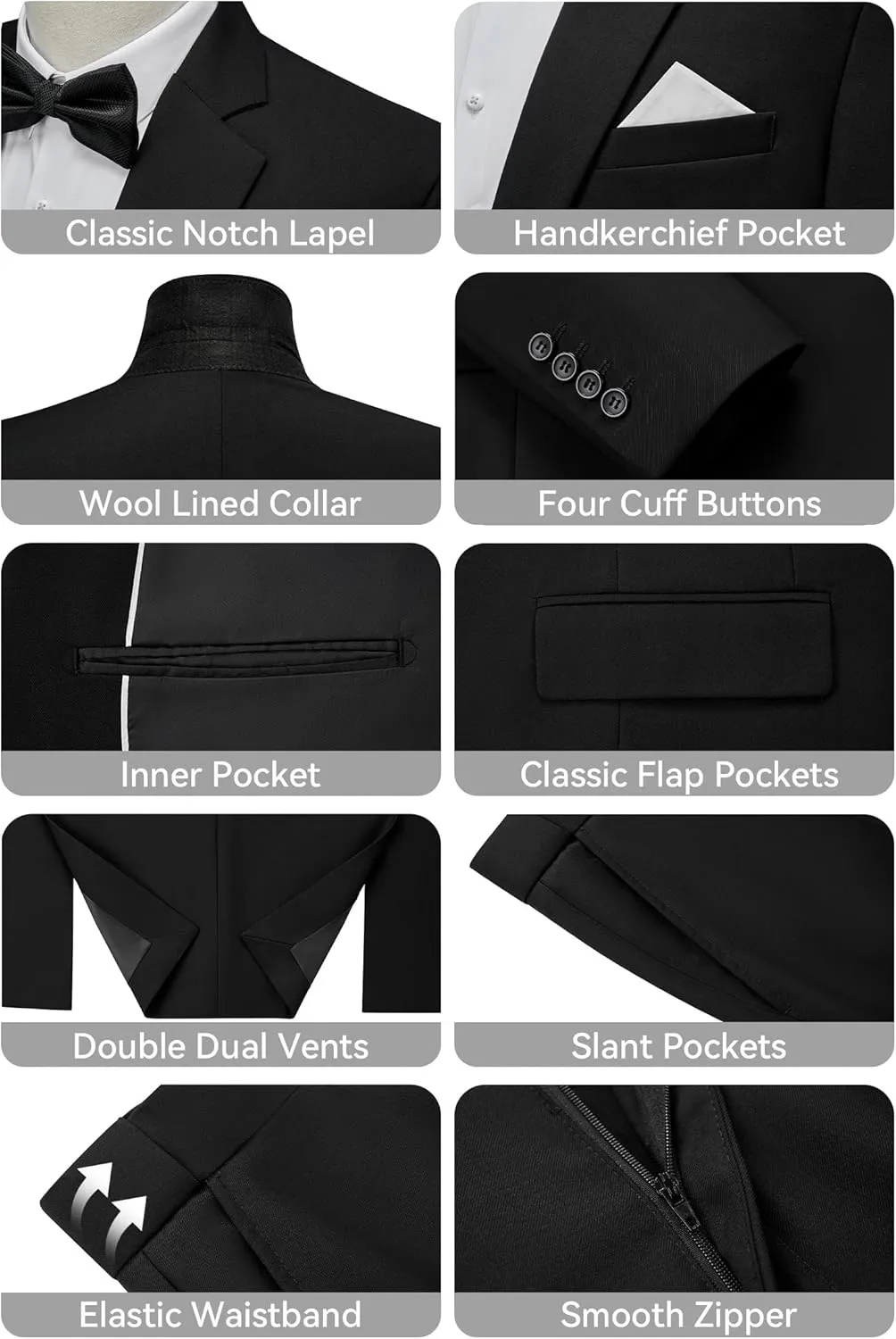 WEEN CHARM Men's Suits Slim Fit 2 Piece One Button Blazer Jacket Wedding Prom Tuxedo Pants Set