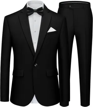 WEEN CHARM Men's Suits Slim Fit 2 Piece One Button Blazer Jacket Wedding Prom Tuxedo Pants Set