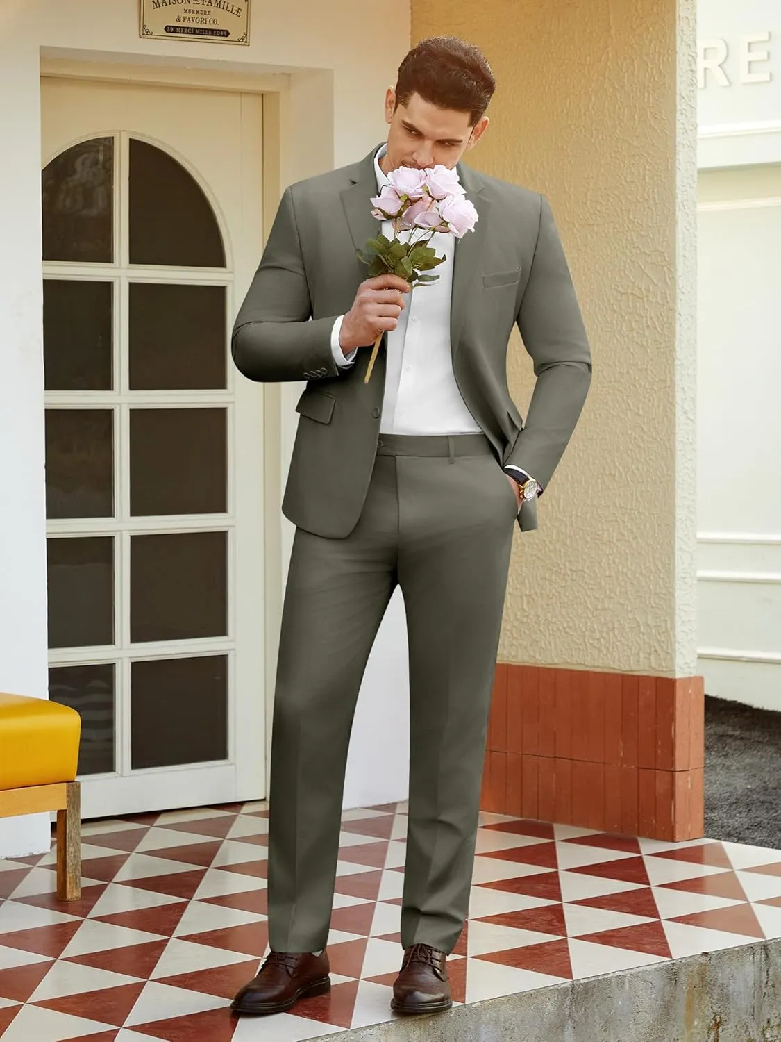 WEEN CHARM Men's Suits Slim Fit 2 Piece Two Button Blazer Wedding Prom Tuxedo Single Breasted Jacket Pants Set