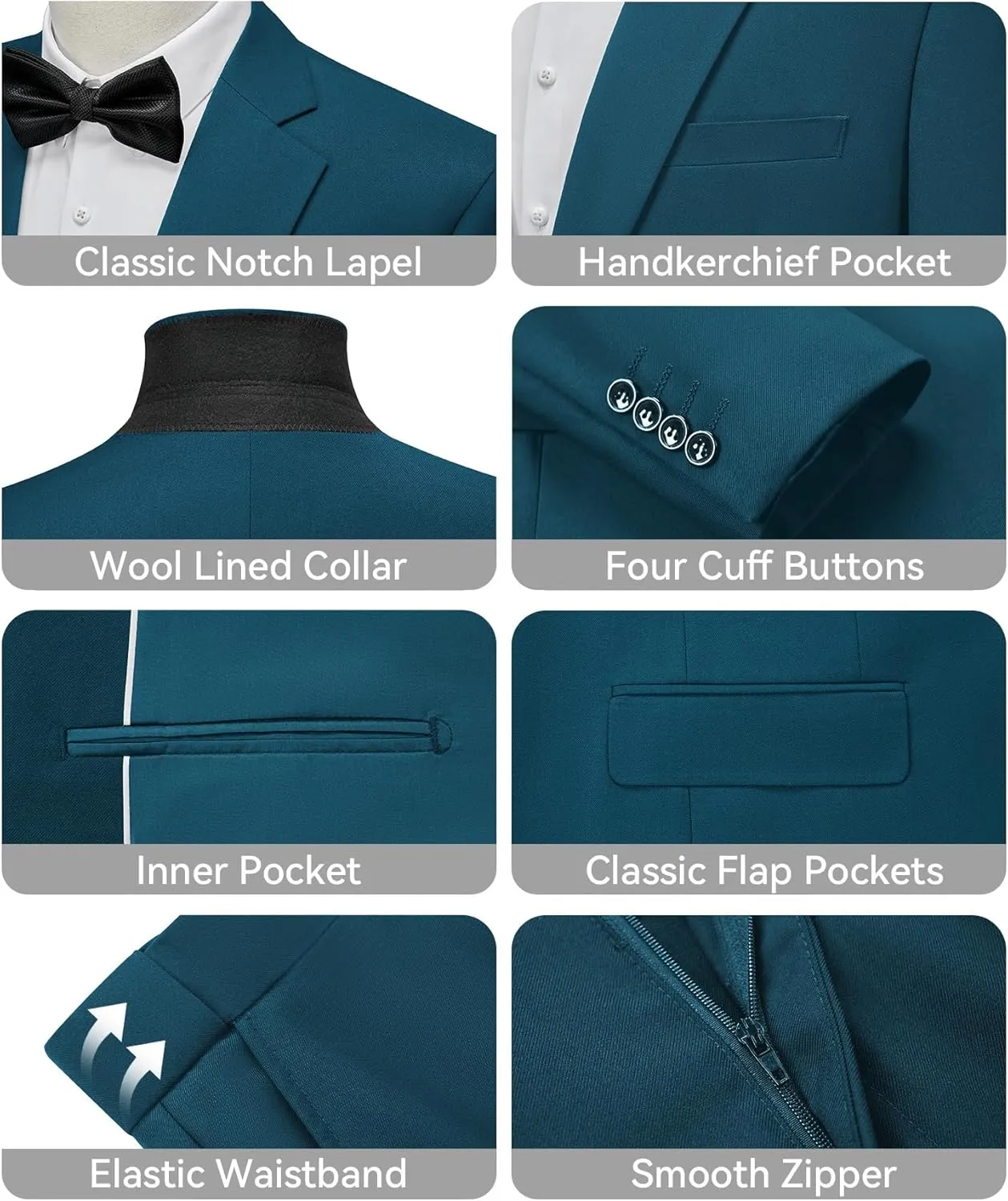 WEEN CHARM Men's Suits Slim Fit 2 Piece Two Button Blazer Wedding Prom Tuxedo Single Breasted Jacket Pants Set