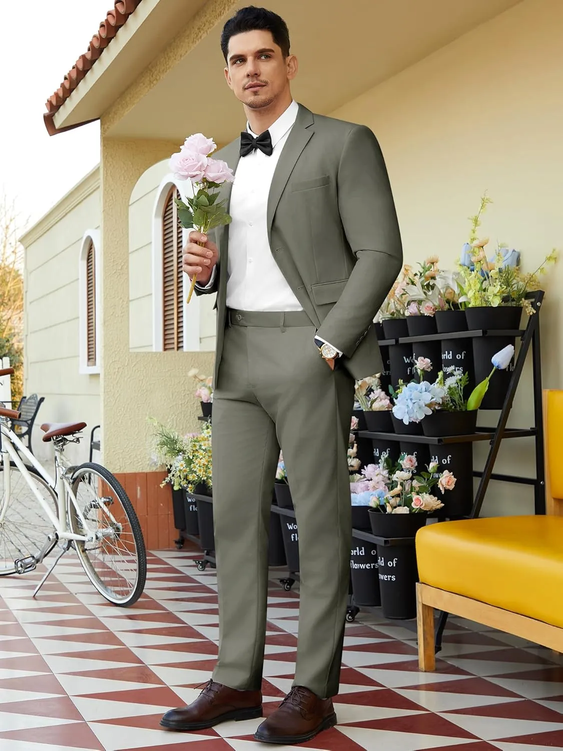WEEN CHARM Men's Suits Slim Fit 2 Piece Two Button Blazer Wedding Prom Tuxedo Single Breasted Jacket Pants Set