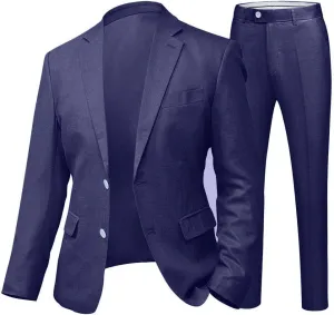 Wemaliyzd Mens Linen Suit Wedding 2 Piece Slim Fit Summer Blazer Coat Pants