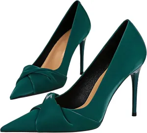 WENJIAZHIZHI Women's Pointed Toe Platform Stiletto High Heels Pleated Bow Office Party Prom Dress Pumps Shoes Slip On