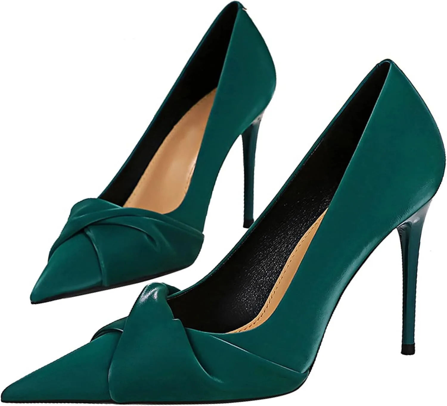 WENJIAZHIZHI Women's Pointed Toe Platform Stiletto High Heels Pleated Bow Office Party Prom Dress Pumps Shoes Slip On