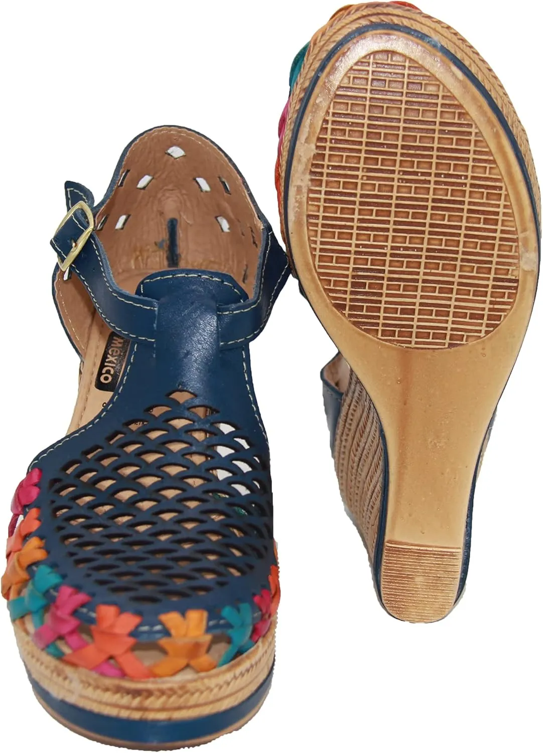 Western Shops Womens Leather Mexican Huarache Sandal, Womens Huarache Leather Wedge Sandal