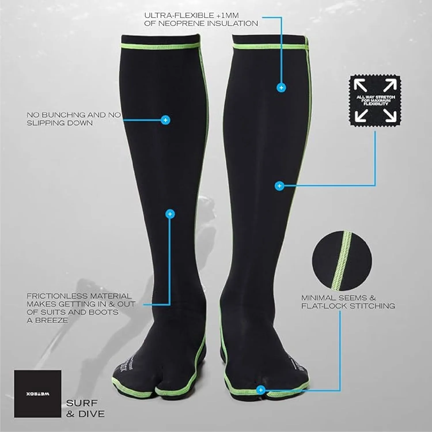 Wetsox Thermals Wetsuit Socks | Comfortable, Insulated Diving & Surfing Socks for Cold Water, Non-Slip, Quick-Dry, Durable
