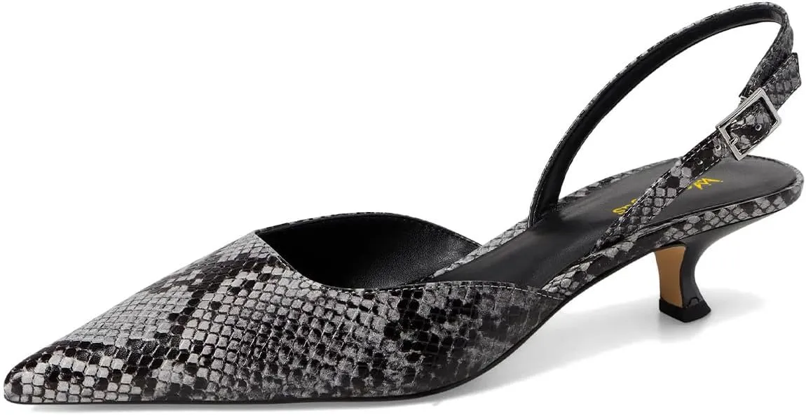 Women Trendy Pointy Toe Slingback Strap Buckle Pumps Kitten Low Heel Slip On Shoes Party Evening Club Shoes Size 4-16 US