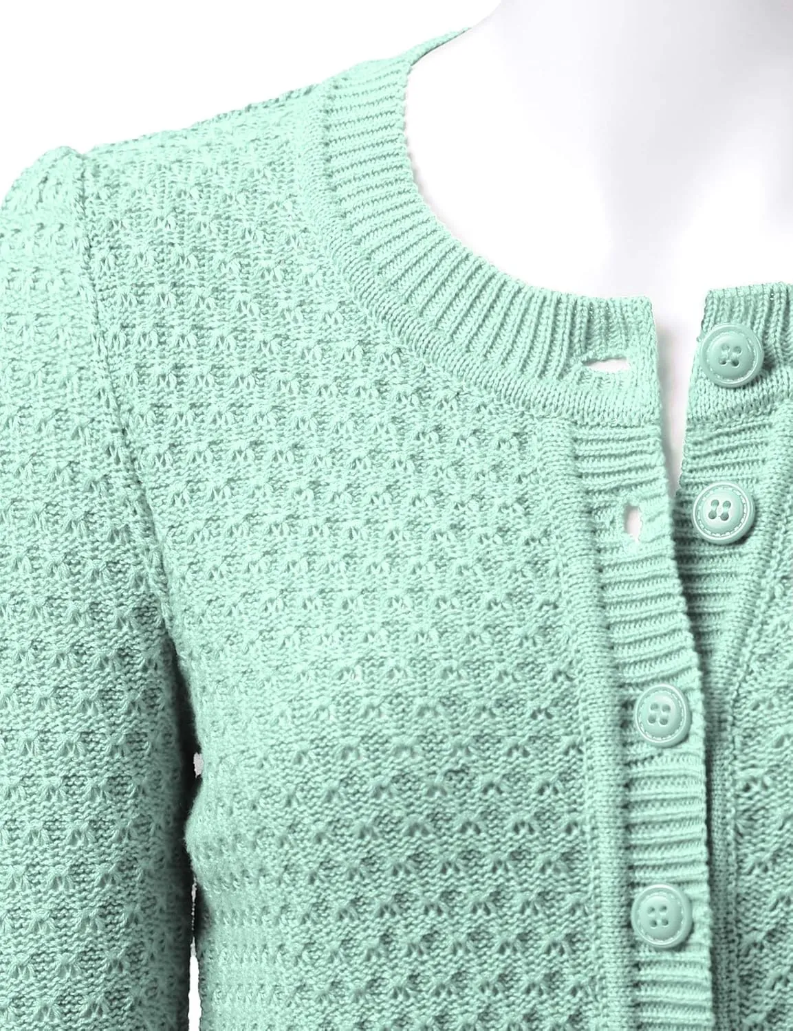 Women's 3/4 Sleeve Crew Neck Button Down Cotton Knit Cropped Cardigan Sweater (S-3XL)