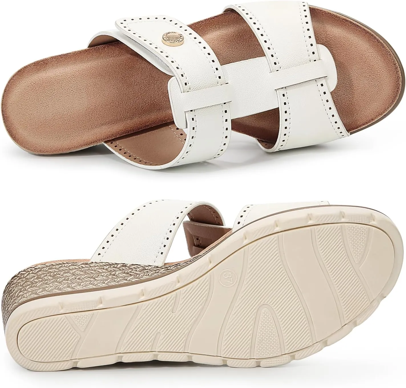Women's Adjustable Dual Strap Low Platform Slip on Slide Wedge Sandals
