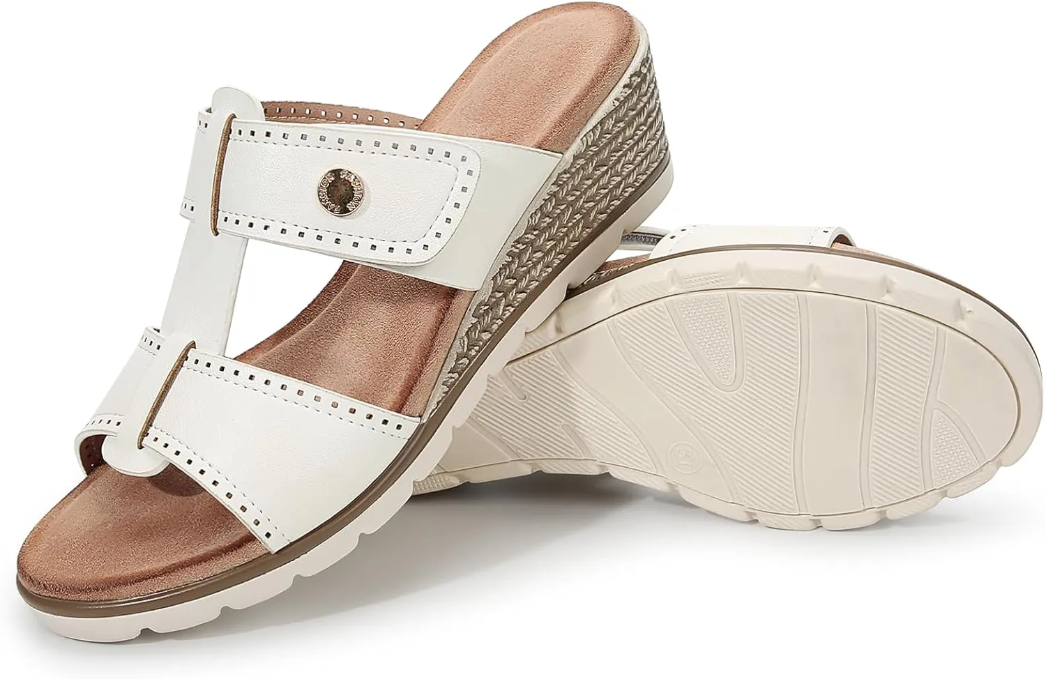 Women's Adjustable Dual Strap Low Platform Slip on Slide Wedge Sandals