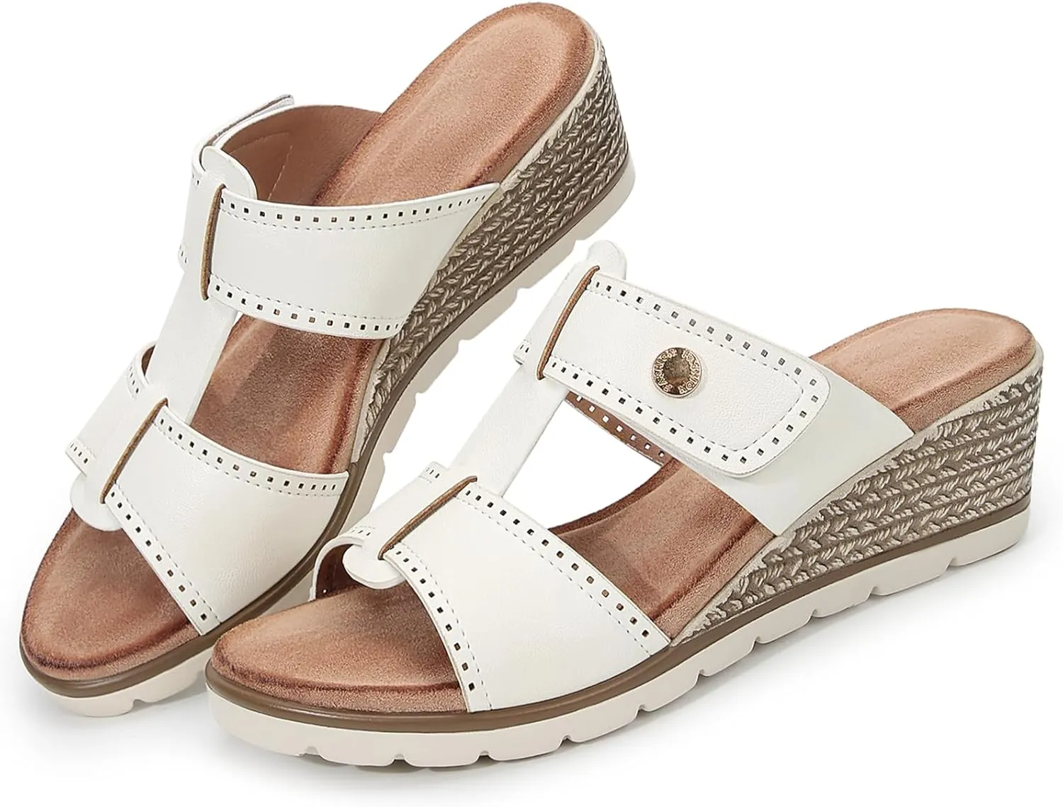 Women's Adjustable Dual Strap Low Platform Slip on Slide Wedge Sandals
