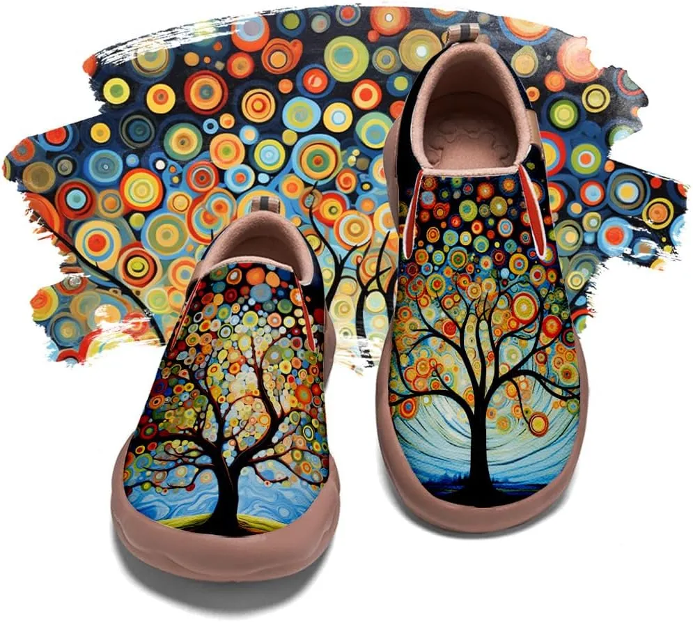 Women's Art Painted Travel Shoes Slip On Casual Leather Loafers Lightweight Comfort Fashion Sneaker