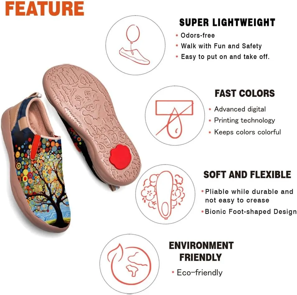 Women's Art Painted Travel Shoes Slip On Casual Leather Loafers Lightweight Comfort Fashion Sneaker