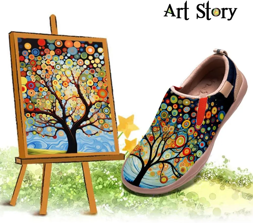 Women's Art Painted Travel Shoes Slip On Casual Leather Loafers Lightweight Comfort Fashion Sneaker