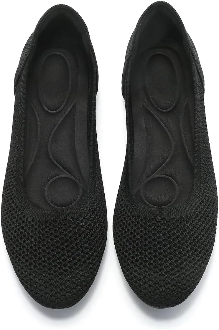 Women’s Ballet Flat Shoes Knit Dress Round Toe Slip On Breathable Classic Hollowed Out Walking Comfortable Casual Soft Shoes