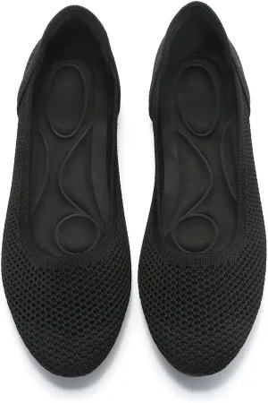Women’s Ballet Flat Shoes Knit Dress Round Toe Slip On Breathable Classic Hollowed Out Walking Comfortable Casual Soft Shoes