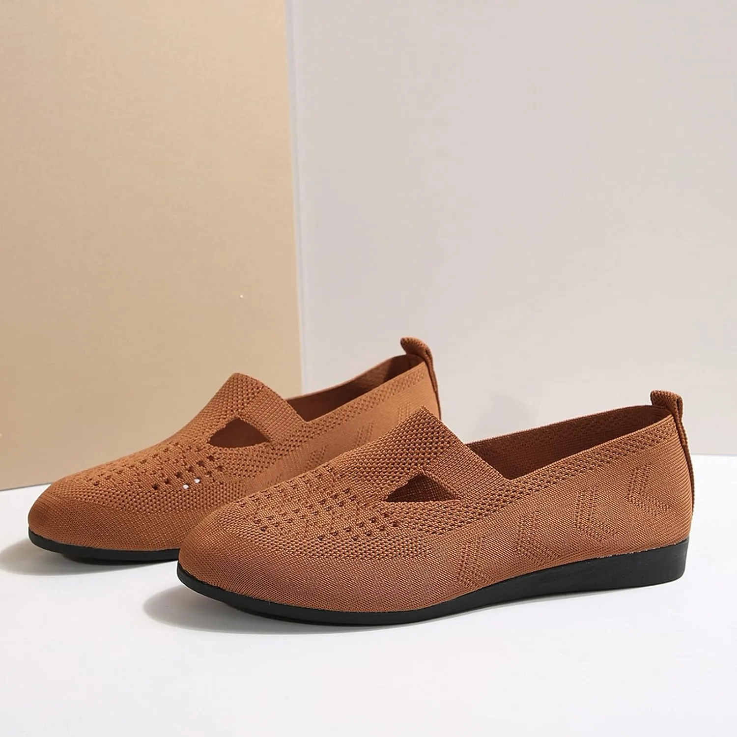 Women's Ballet Flats Soft Knit Lightweight Round Toe Slip On Comfort Ballerina Flat Shoes for Walking