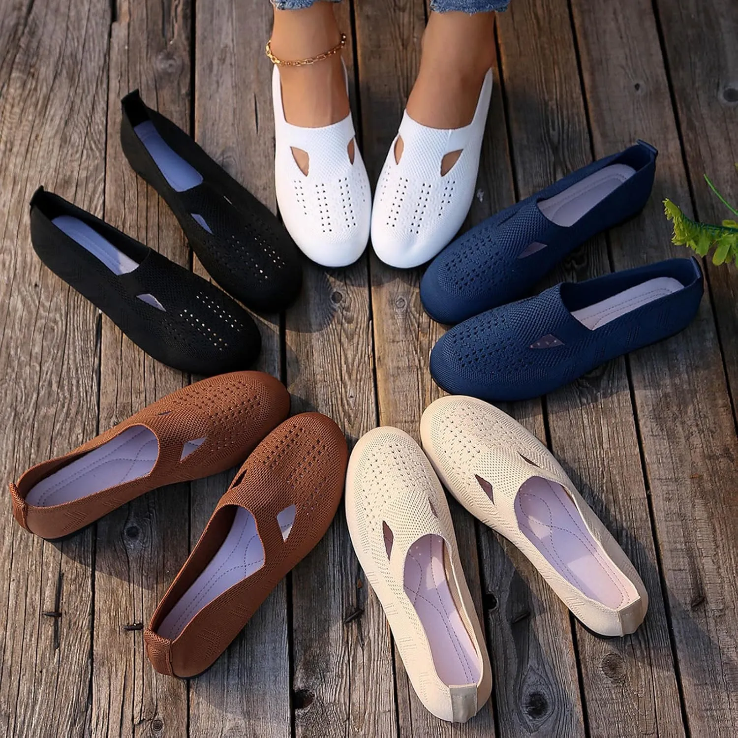 Women's Ballet Flats Soft Knit Lightweight Round Toe Slip On Comfort Ballerina Flat Shoes for Walking