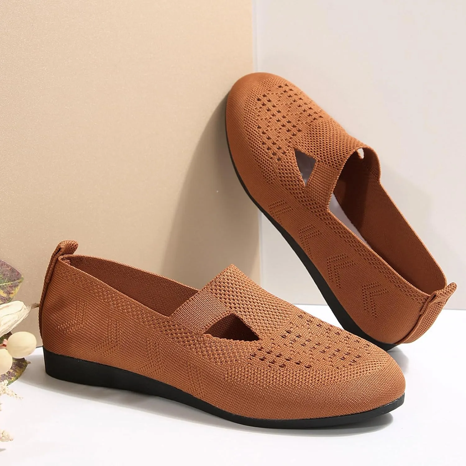 Women's Ballet Flats Soft Knit Lightweight Round Toe Slip On Comfort Ballerina Flat Shoes for Walking
