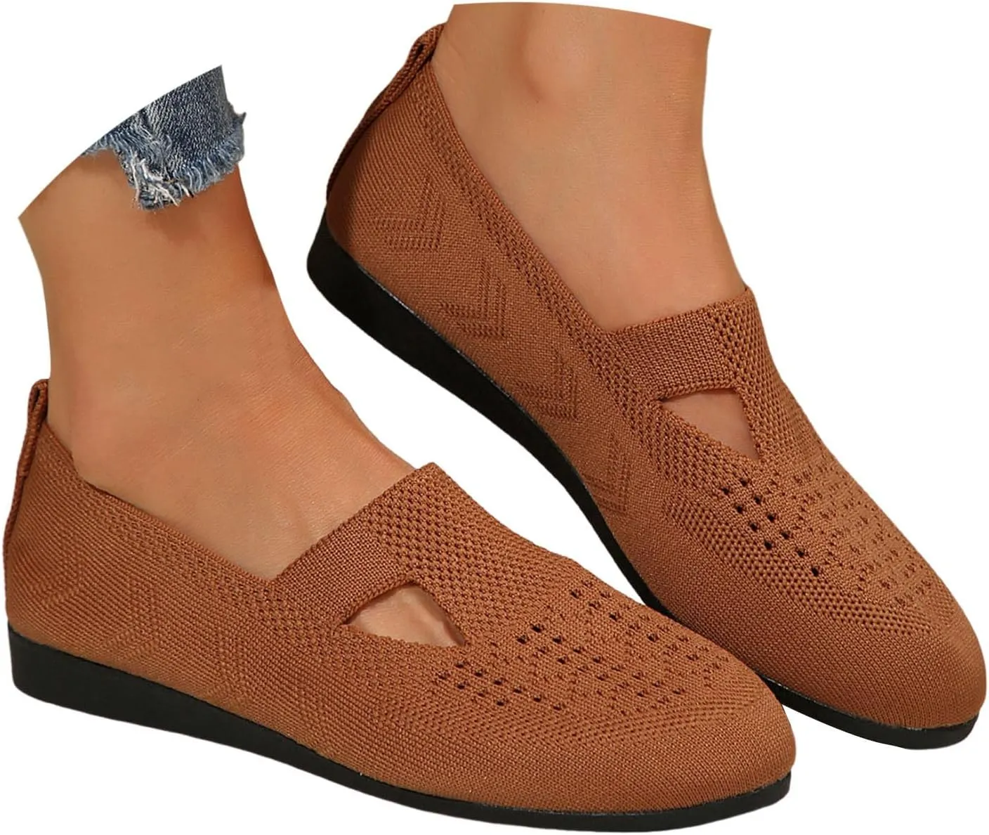Women's Ballet Flats Soft Knit Lightweight Round Toe Slip On Comfort Ballerina Flat Shoes for Walking