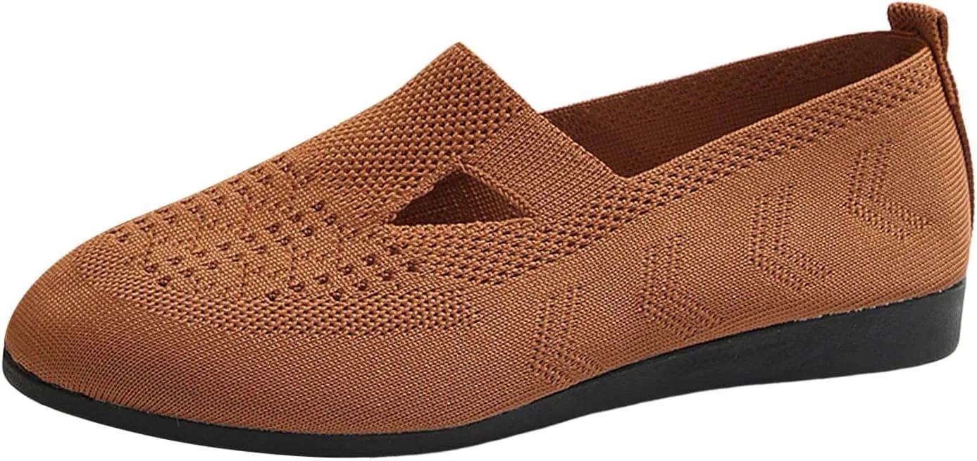 Women's Ballet Flats Soft Knit Lightweight Round Toe Slip On Comfort Ballerina Flat Shoes for Walking