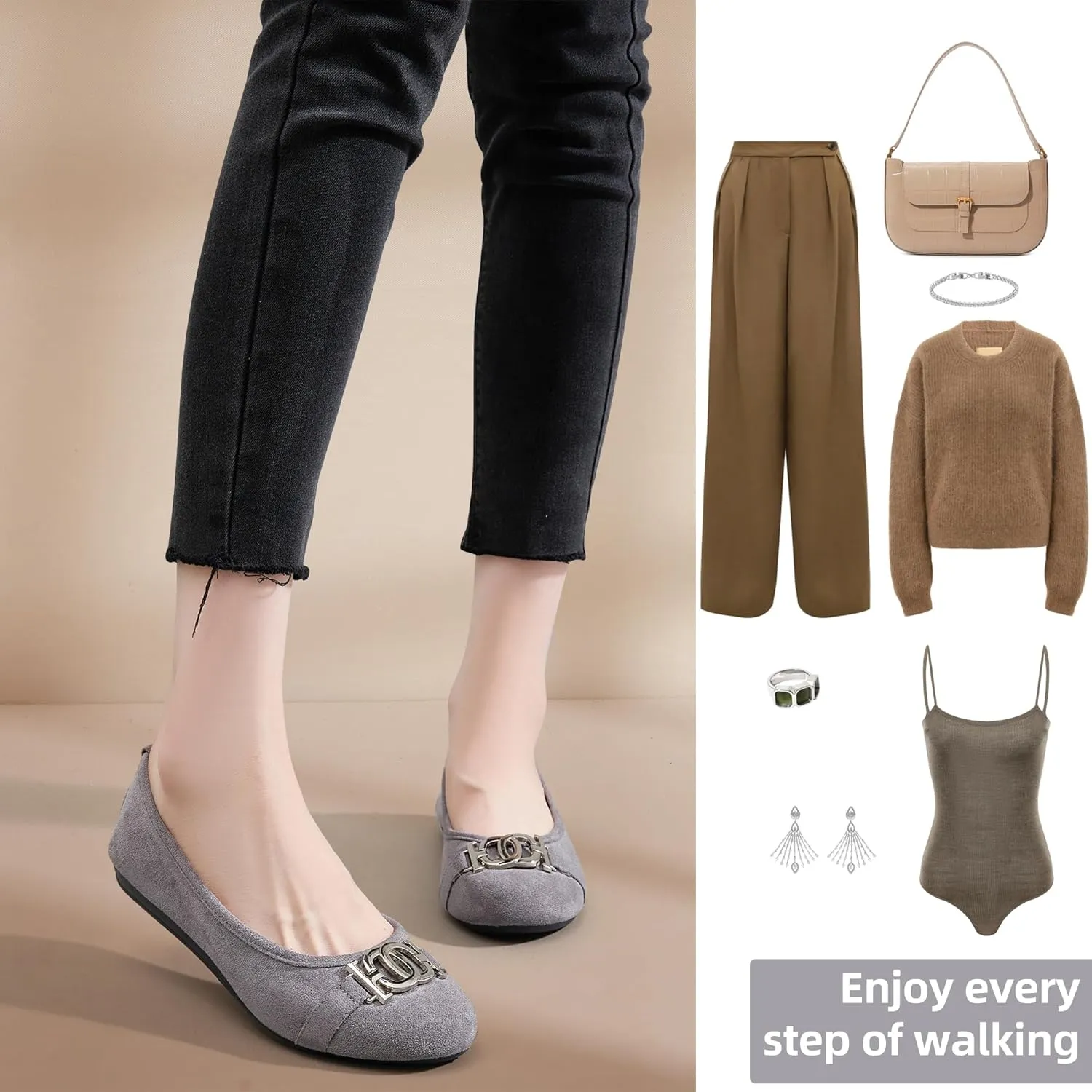 Women's Ballet Shoes Comfortable Slip on Round Toe Flat Casual Shoes for Walking, Driving, Dressy