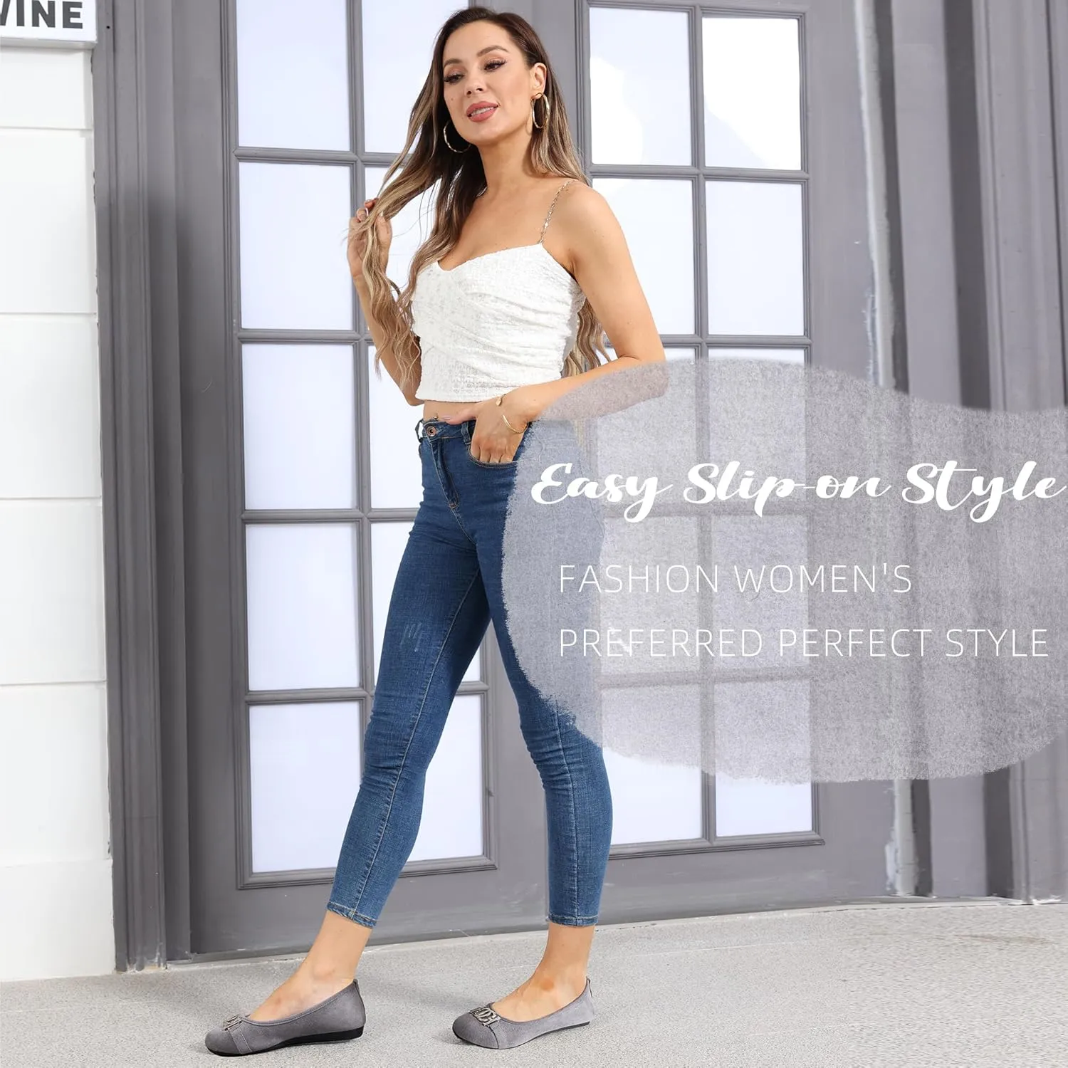 Women's Ballet Shoes Comfortable Slip on Round Toe Flat Casual Shoes for Walking, Driving, Dressy