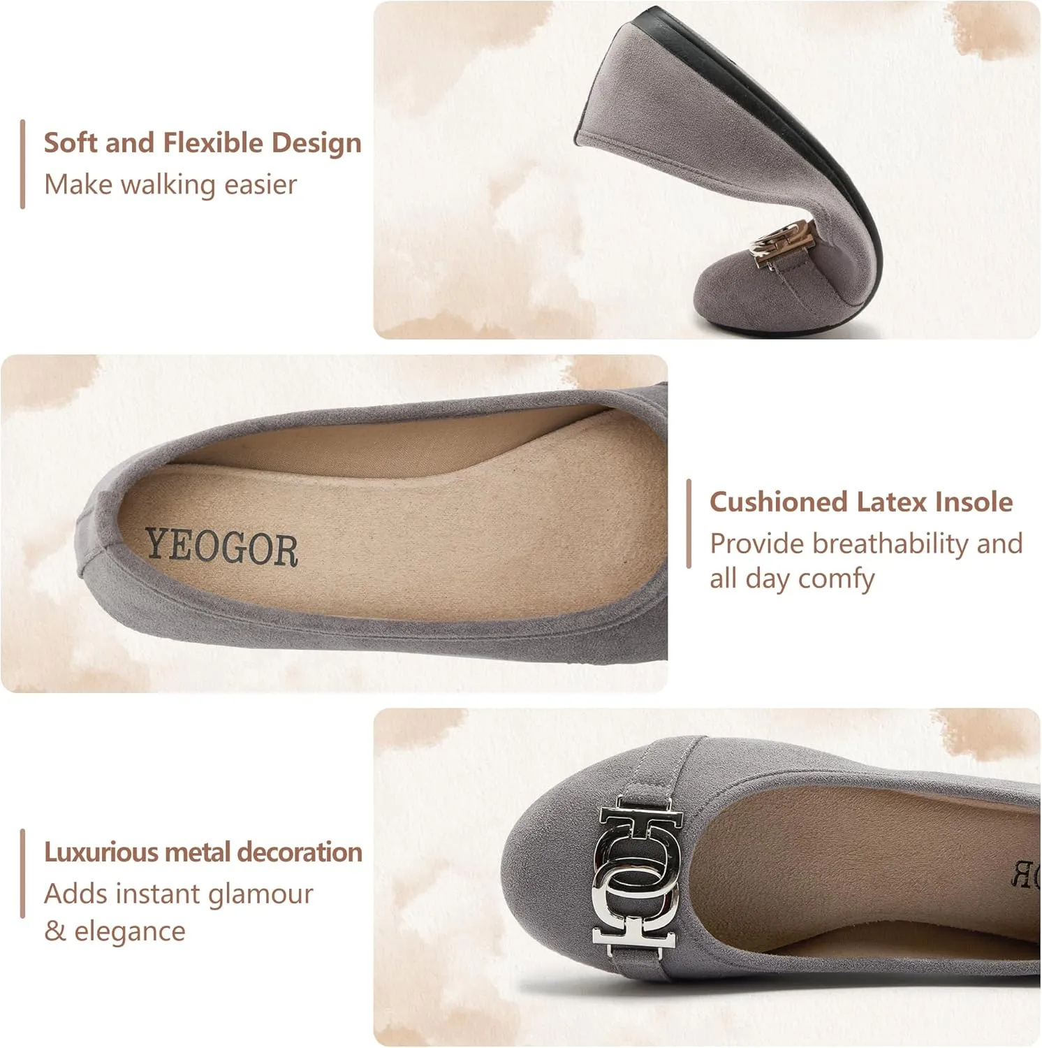 Women's Ballet Shoes Comfortable Slip on Round Toe Flat Casual Shoes for Walking, Driving, Dressy
