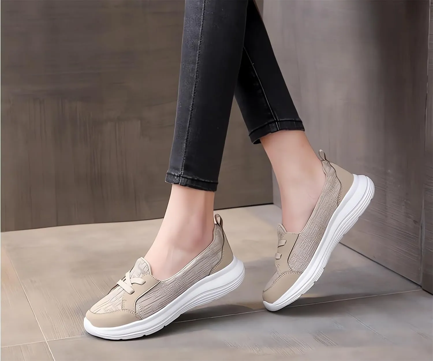 Women’s Breathable Slip on Arch Support Non-Slip Orthopedic Shoes On The Go Comfort Loafers Flats Wide Width Fit Walking Slip-in Sneakers Boat Shoe