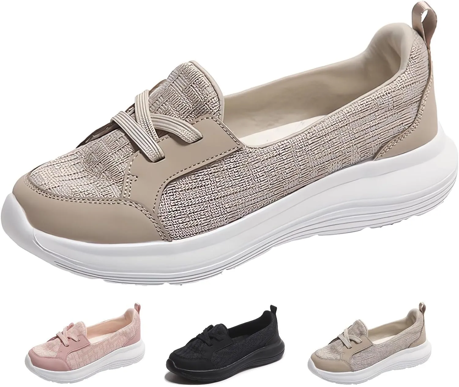 Women’s Breathable Slip on Arch Support Non-Slip Orthopedic Shoes On The Go Comfort Loafers Flats Wide Width Fit Walking Slip-in Sneakers Boat Shoe