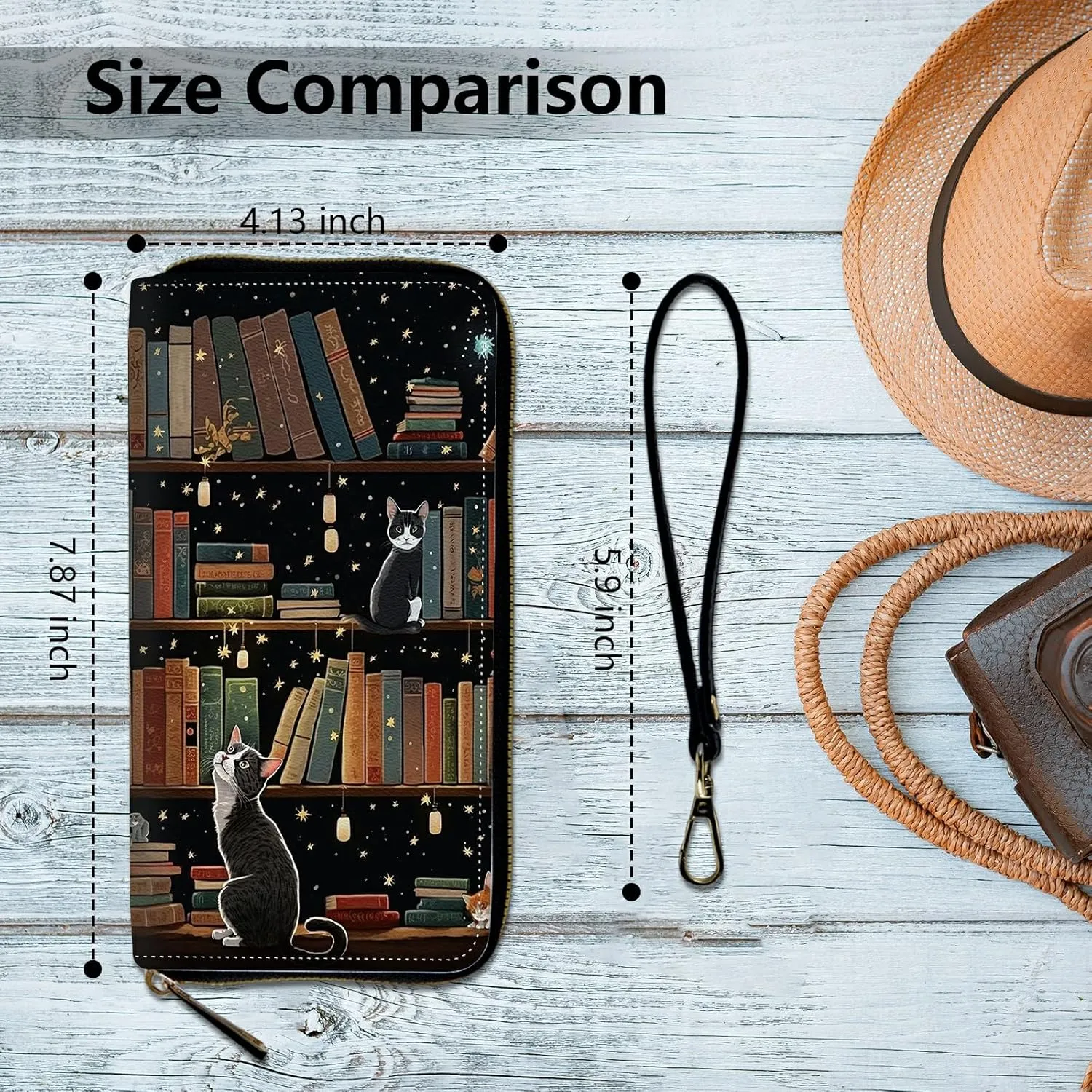 Women's Clutch Purse with Wrist Strap, Slim PU Leather Cell Phone Wallet Large Capacity