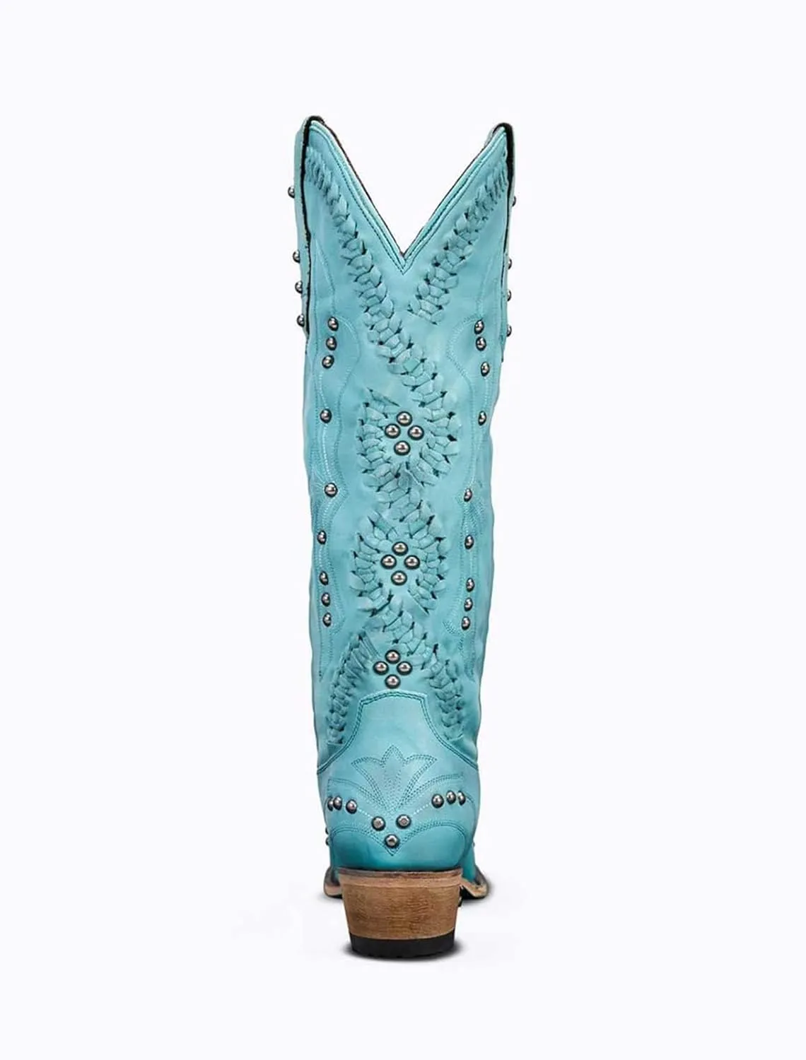Women's Cowboy Knee High Boots With Slip On Almond Toe Chunky Heel Dress Boots Studded Rivets Embroidered Design