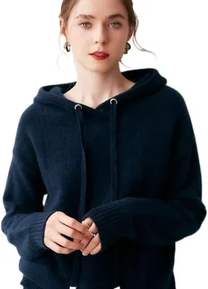 Women's Fall and Winter 100% Cashmere 7 Stiches Thickening Long Sleeve Hoodie