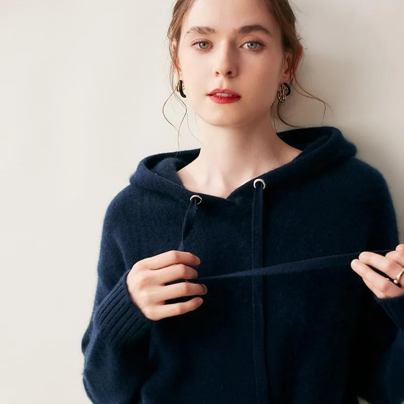 Women's Fall and Winter 100% Cashmere 7 Stiches Thickening Long Sleeve Hoodie