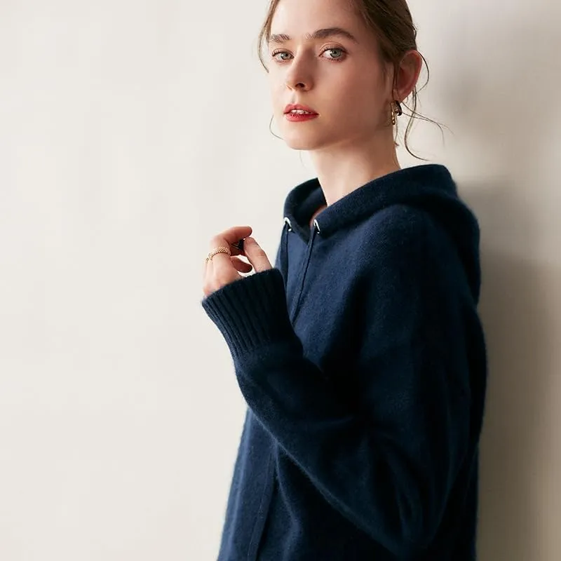 Women's Fall and Winter 100% Cashmere 7 Stiches Thickening Long Sleeve Hoodie