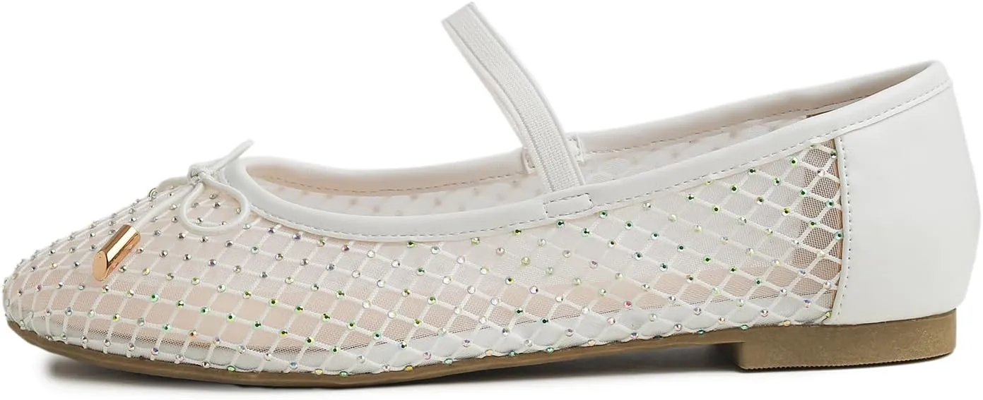Women's Fashion Mesh Soft Mary Jane Round Toe Sparkle Flats