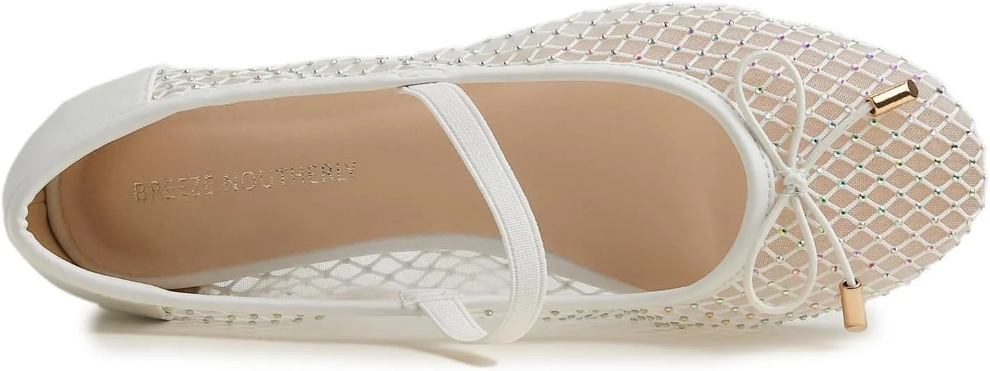 Women's Fashion Mesh Soft Mary Jane Round Toe Sparkle Flats