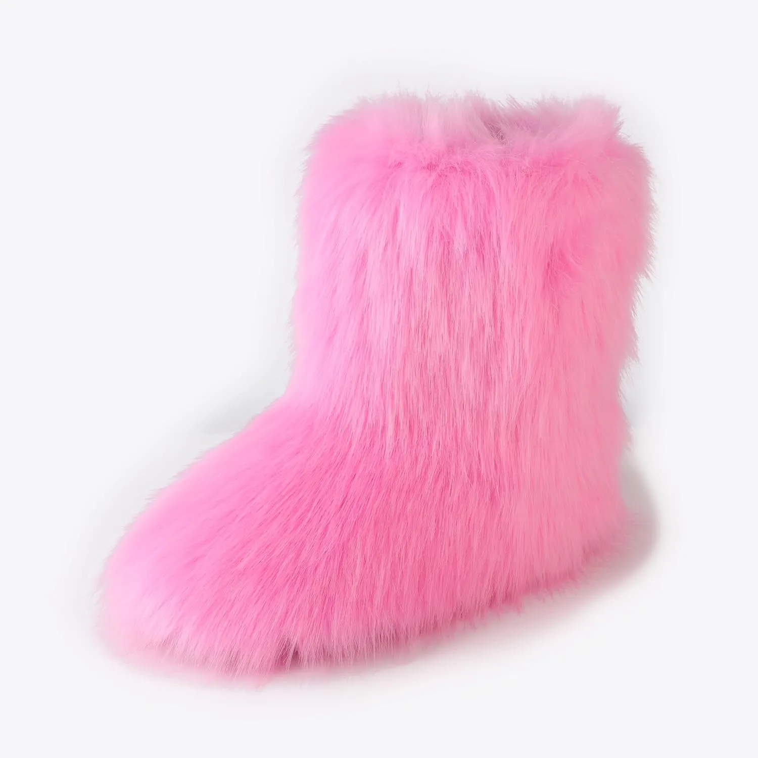 Women's Faux Fur Boot, Round Toe Suede, Warm Snow Comfy Plush Short Flat Mid-Calf Furry Fluffy Boots