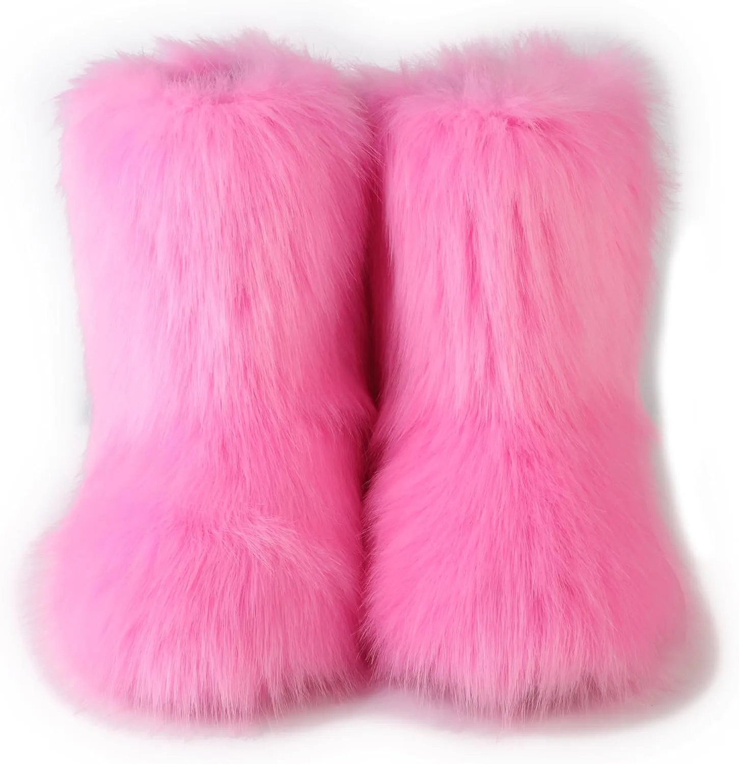 Women's Faux Fur Boot, Round Toe Suede, Warm Snow Comfy Plush Short Flat Mid-Calf Furry Fluffy Boots